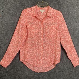 Lucky Brand Long Sleeve Button Up Shirt Women XS Ditsy Floral Coral Airy Viscose